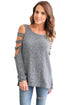 Sexy Grey Cold Shoulder Hollow Out Long Sleeve Top
